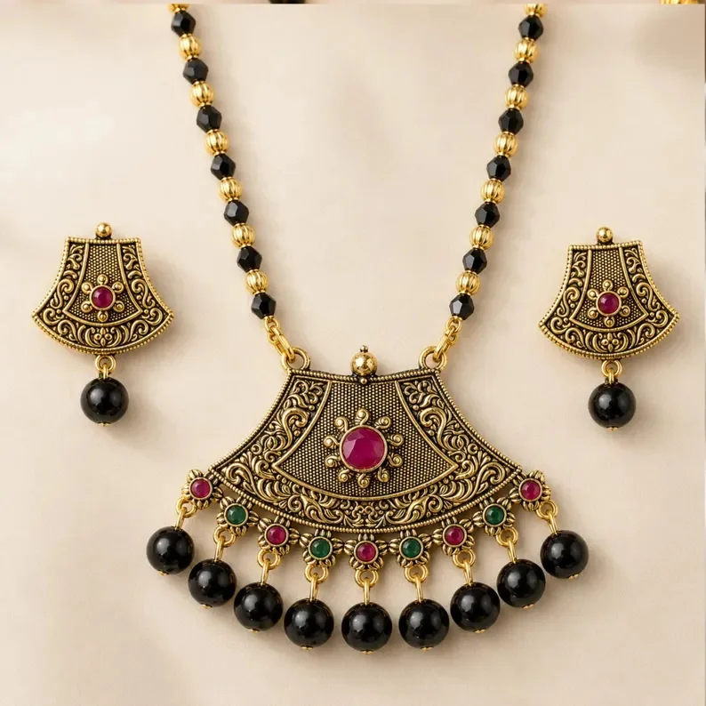 Antique gold long mangalsutra set