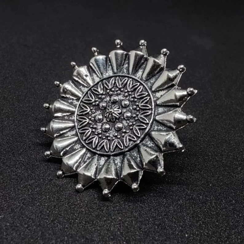 Oxidized radial mandala statement ring from SBN India