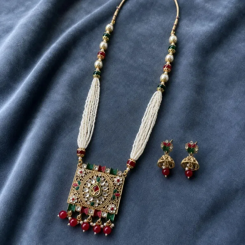 Long kundan pearl rani haar jewellery set from SBN India